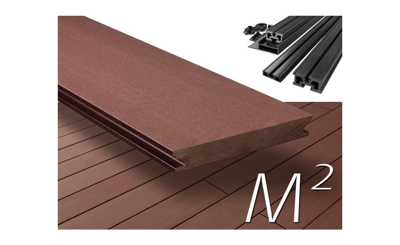 m2 Terrafina composiet vlonderplanken totaalpakket, massief, design geborsteld, 146mm breed, Roodbruin