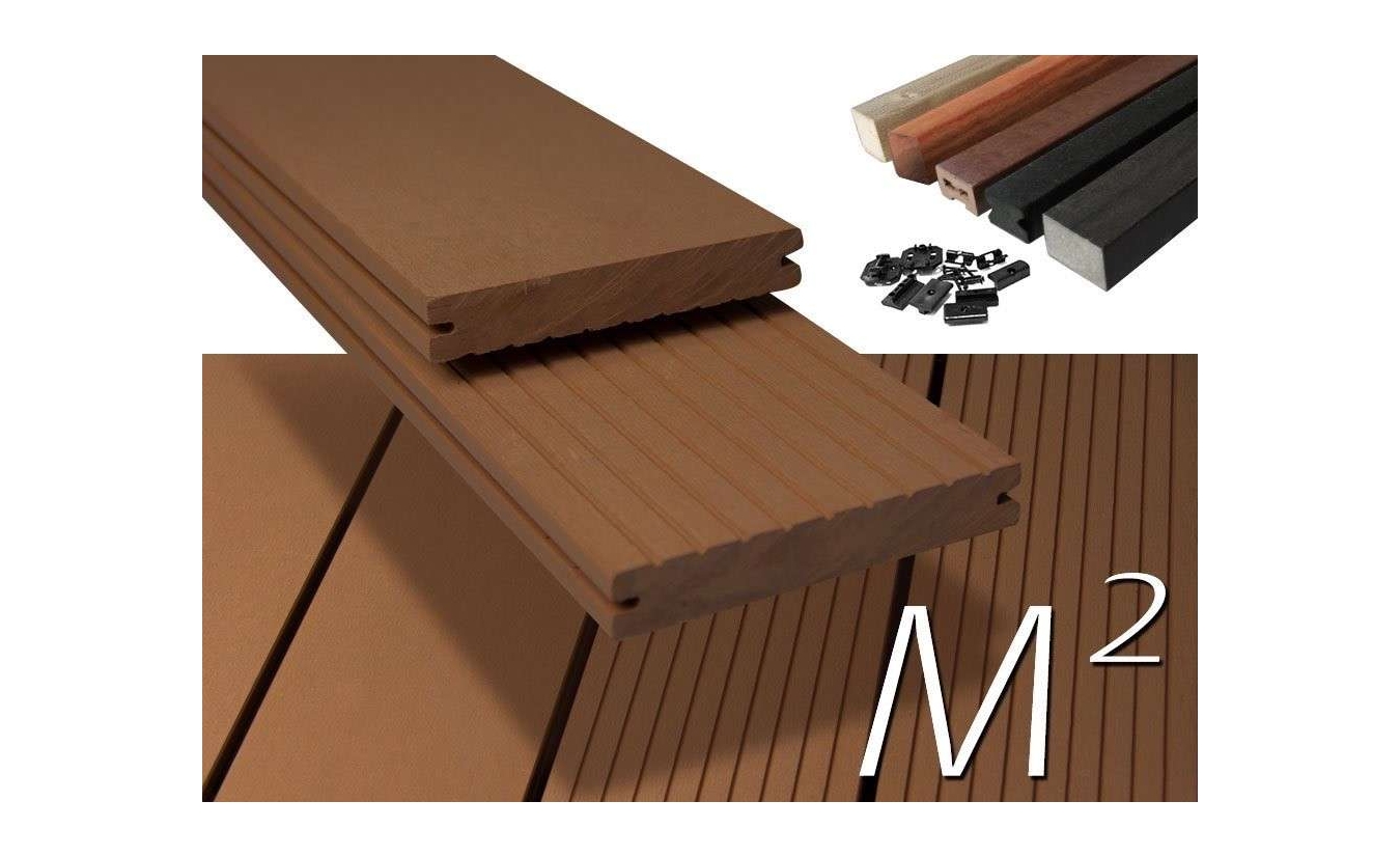 m2 Elements composiet vlonderplanken totaalpakket, massief, 140mm breed, Bruin